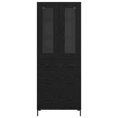 Hoge kast 2 pcs Zwart Eiken 69,5 x 34 x 180 cm Bewerkt hout