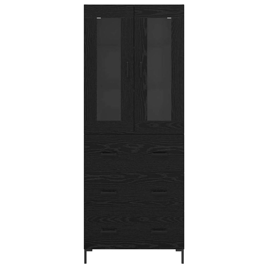 Hoge kast 2 pcs Zwart Eiken 69,5 x 34 x 180 cm Bewerkt hout