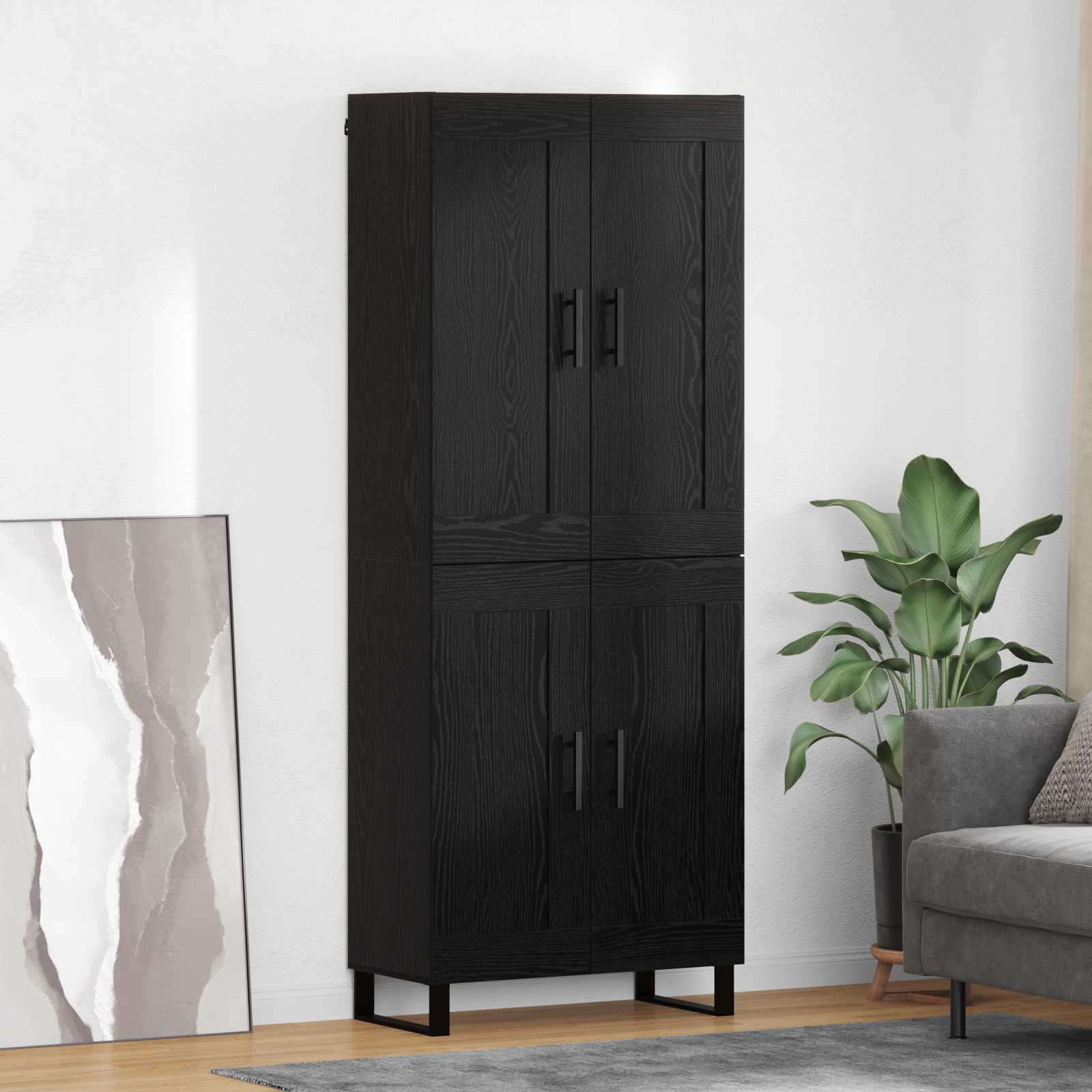 Hoge kast Zwart Eiken 69,5 x 34 x 180 cm Bewerkt hout
