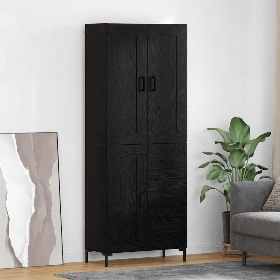 Highboard met lade Zwart Eiken 69,5 x 34 x 180 cm Bewerkt hout