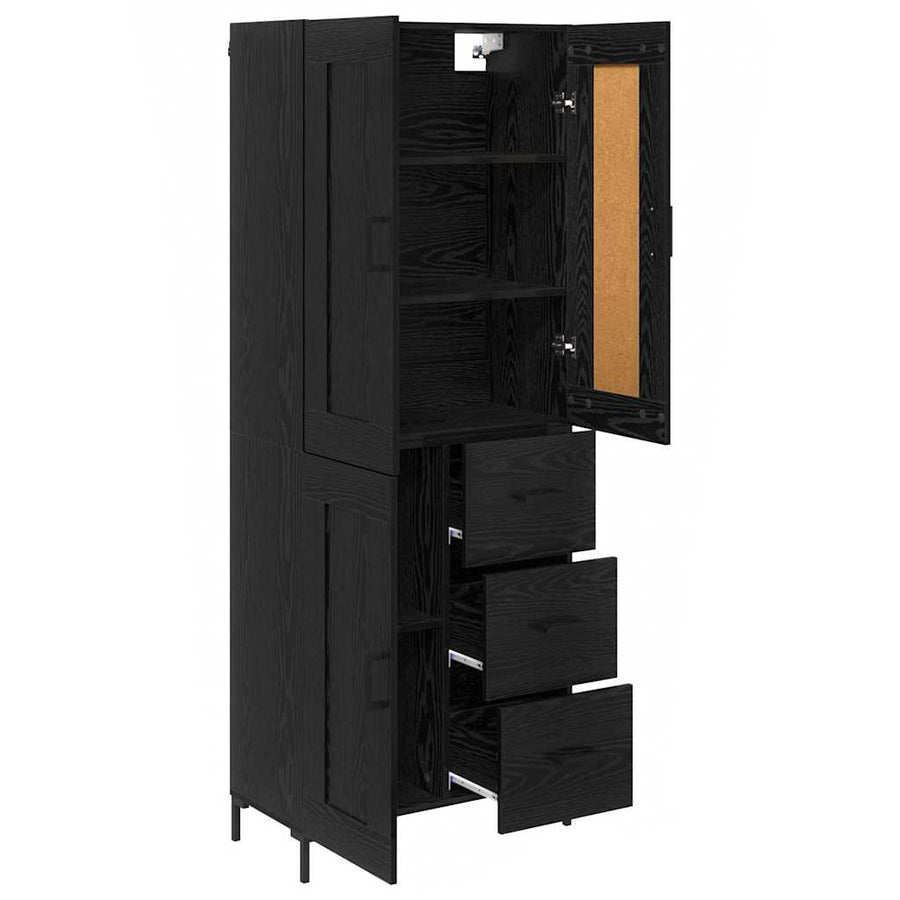 Highboard met lade Zwart Eiken 69,5 x 34 x 180 cm Bewerkt hout