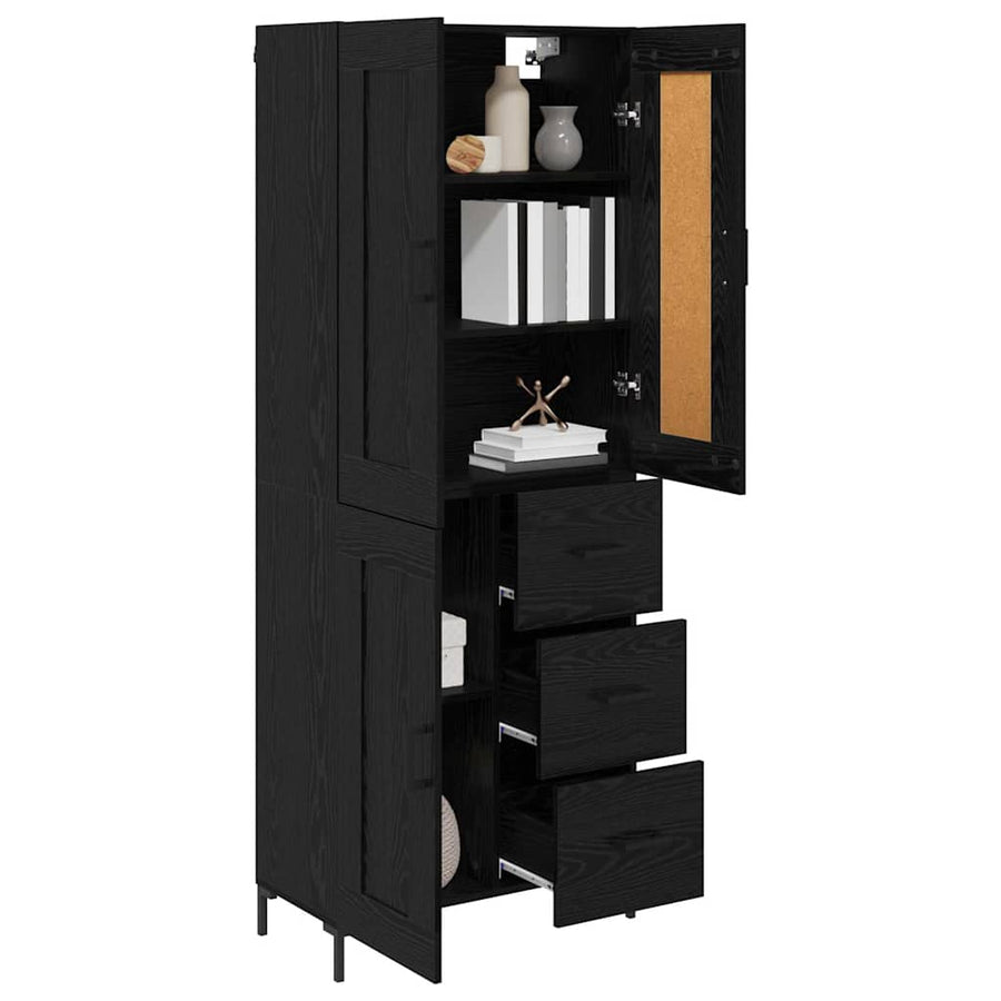 Highboard met lade Zwart Eiken 69,5 x 34 x 180 cm Bewerkt hout
