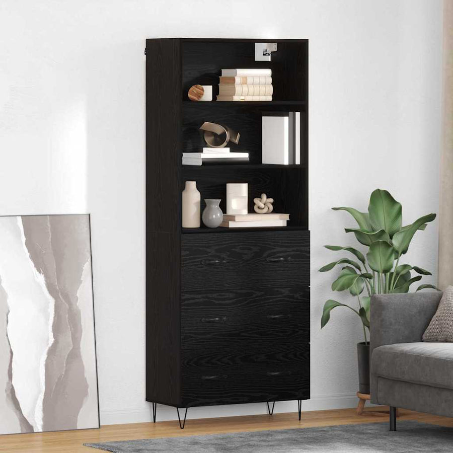 Highboard Wandgemonteerd 2 pcs Zwart Eiken Bewerkt hout