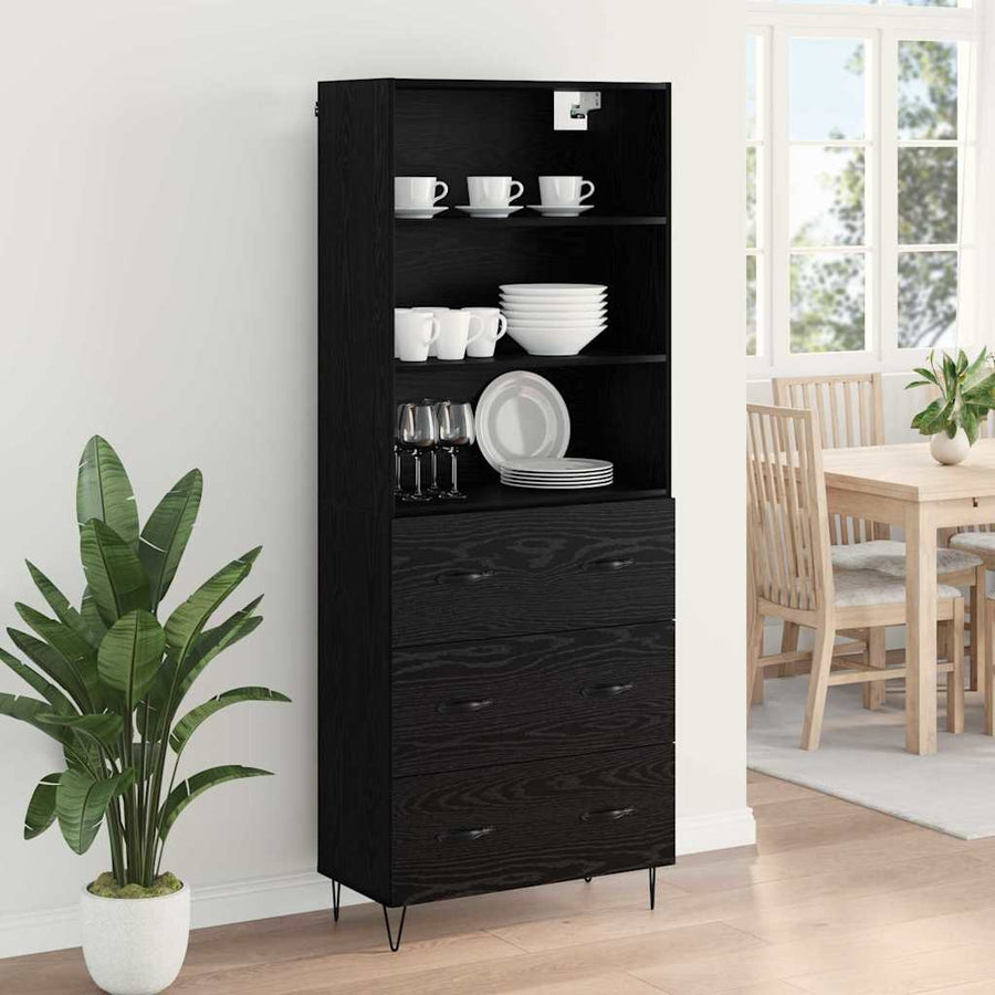 Highboard Wandgemonteerd 2 pcs Zwart Eiken Bewerkt hout