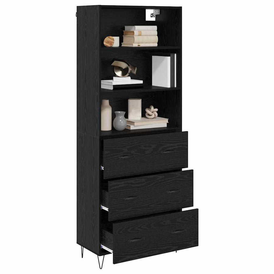 Highboard Wandgemonteerd 2 pcs Zwart Eiken Bewerkt hout