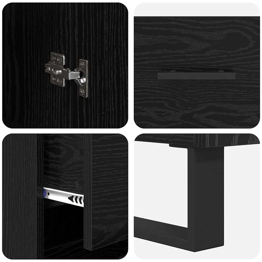 Highboard met lade Zwart Eiken 34,5 x 34 x 180 cm Bewerkt hout