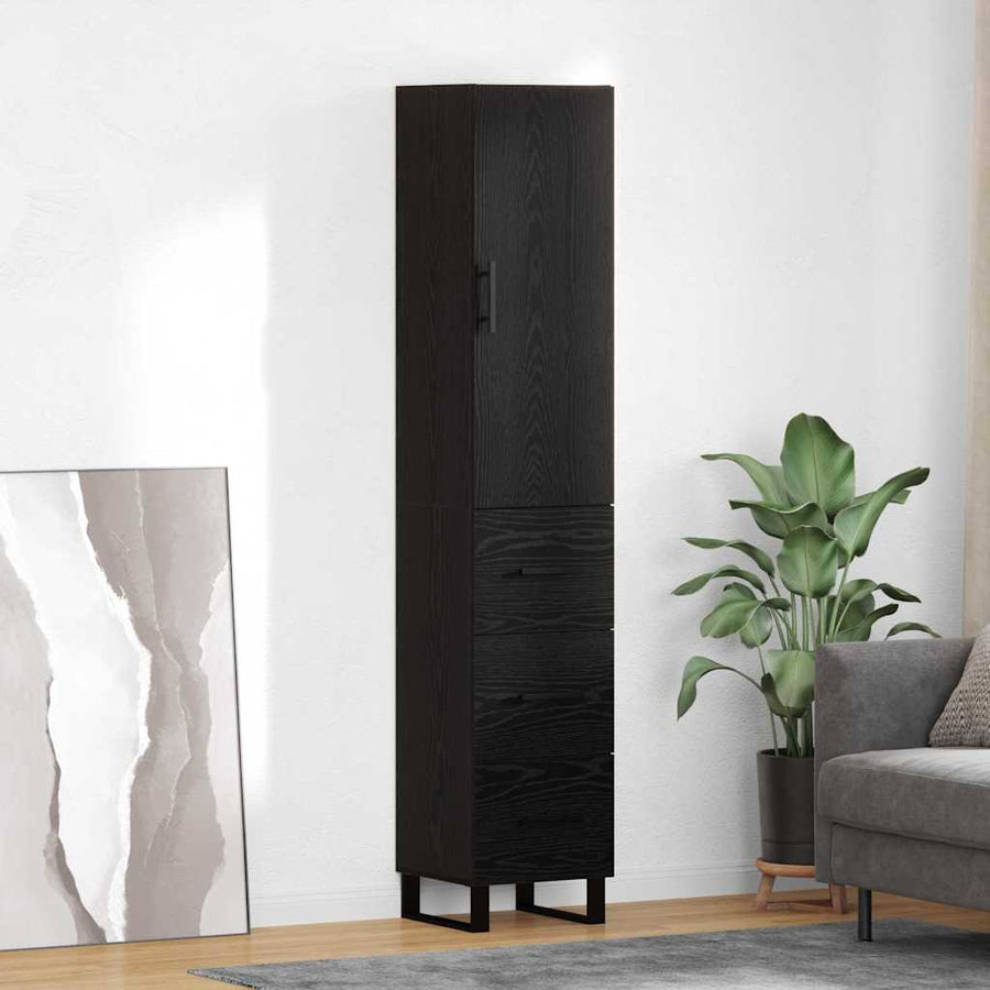 Highboard met lade Zwart Eiken 34,5 x 34 x 180 cm Bewerkt hout