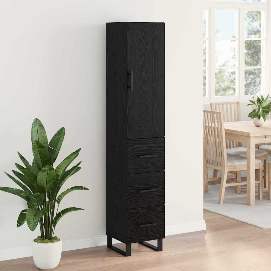 Highboard met lade Zwart Eiken 34,5 x 34 x 180 cm Bewerkt hout