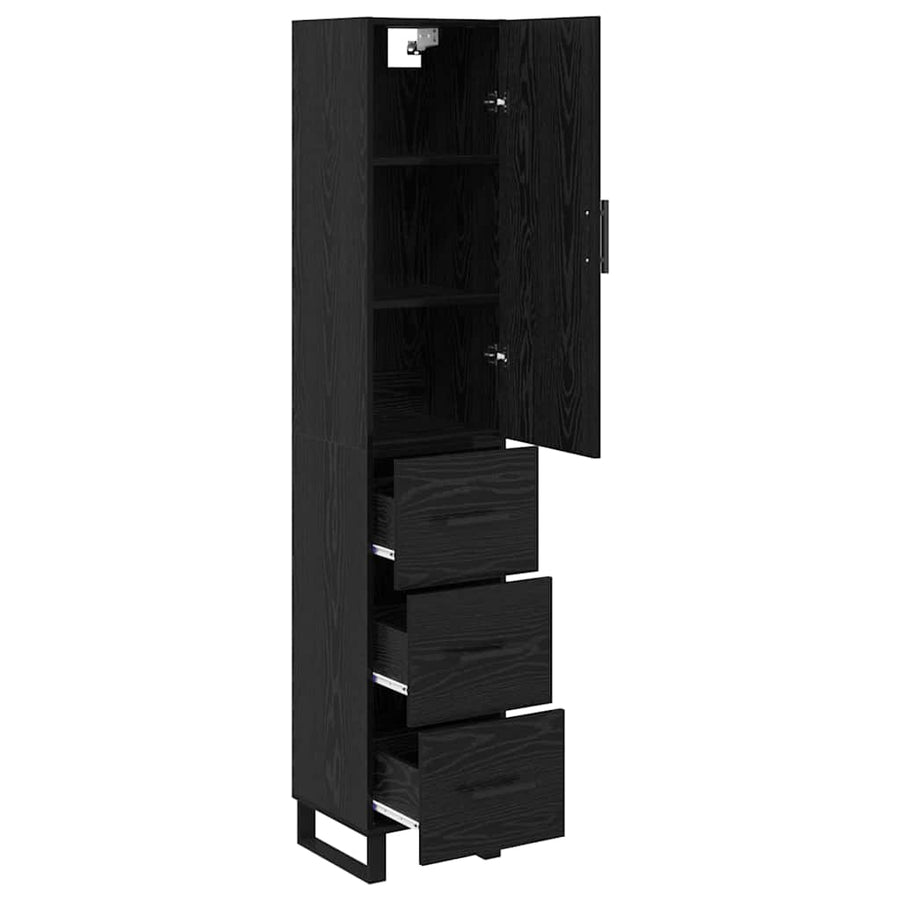 Highboard met lade Zwart Eiken 34,5 x 34 x 180 cm Bewerkt hout