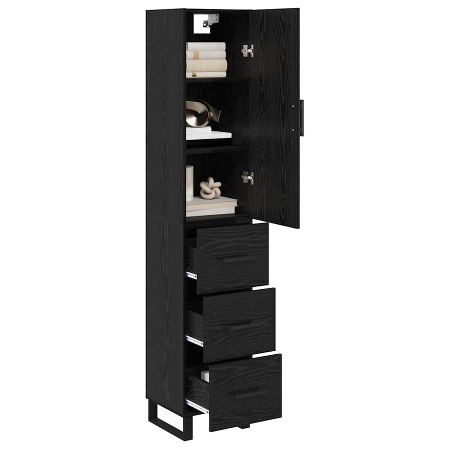 Highboard met lade Zwart Eiken 34,5 x 34 x 180 cm Bewerkt hout