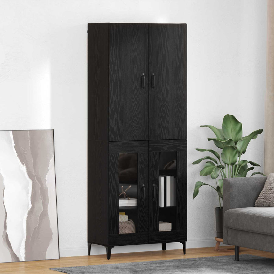 Highboard Zwart Eiken 69,5 x 34 x 180 cm Bewerkt hout