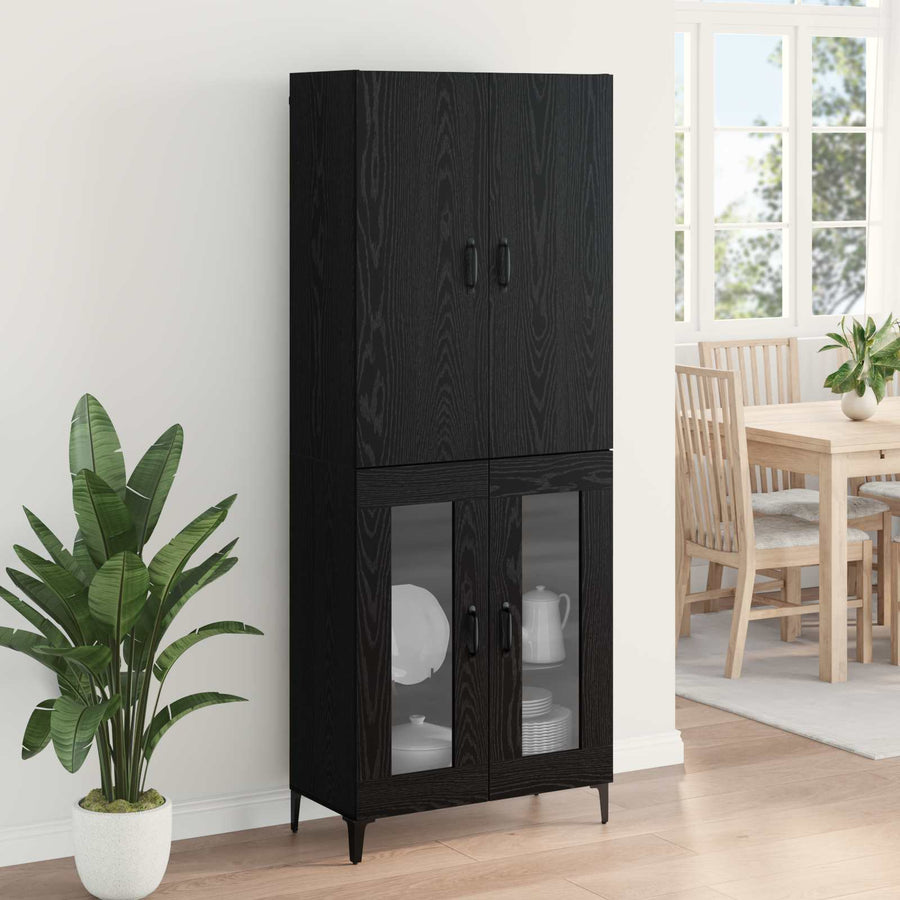 Highboard Zwart Eiken 69,5 x 34 x 180 cm Bewerkt hout