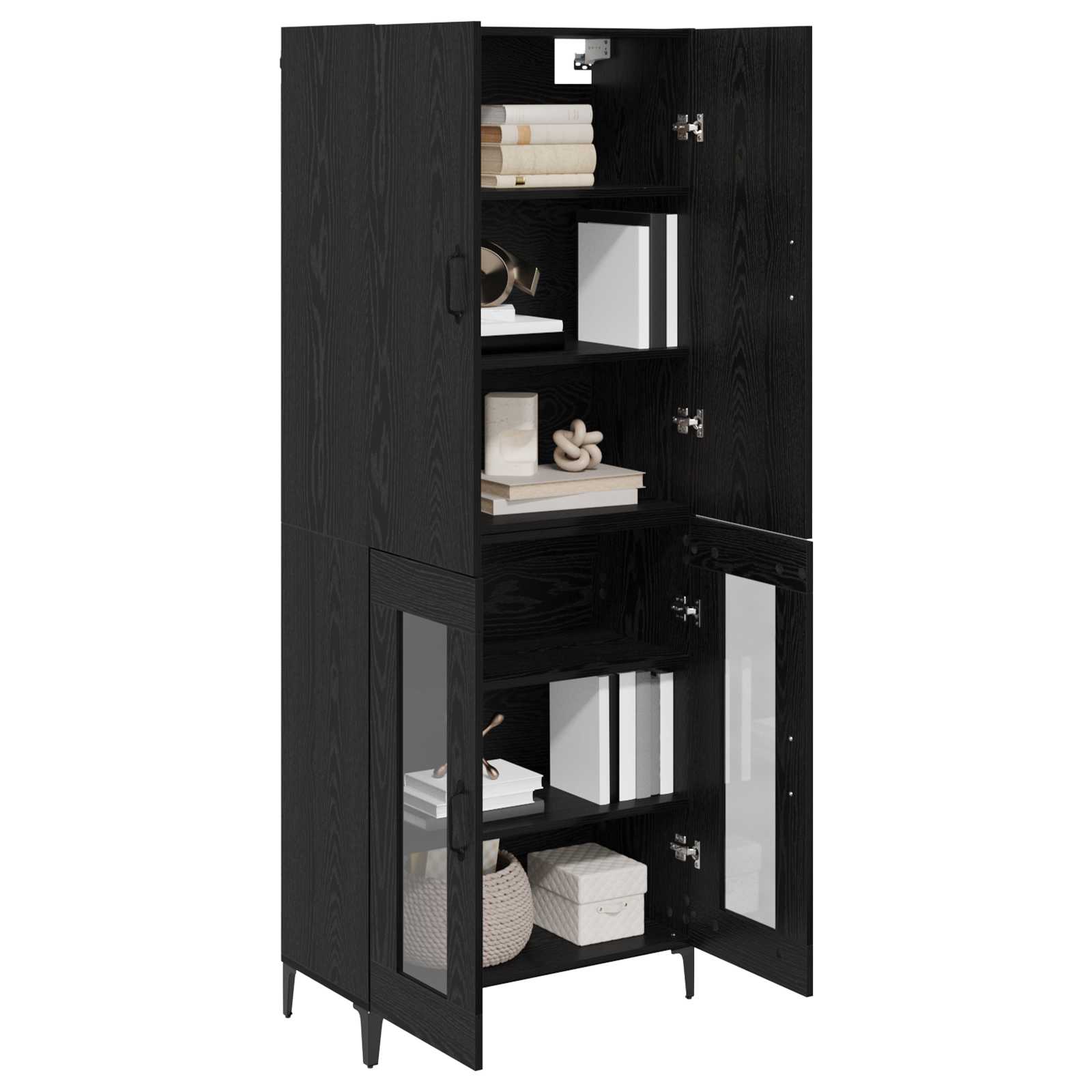 Highboard Zwart Eiken 69,5 x 34 x 180 cm Bewerkt hout