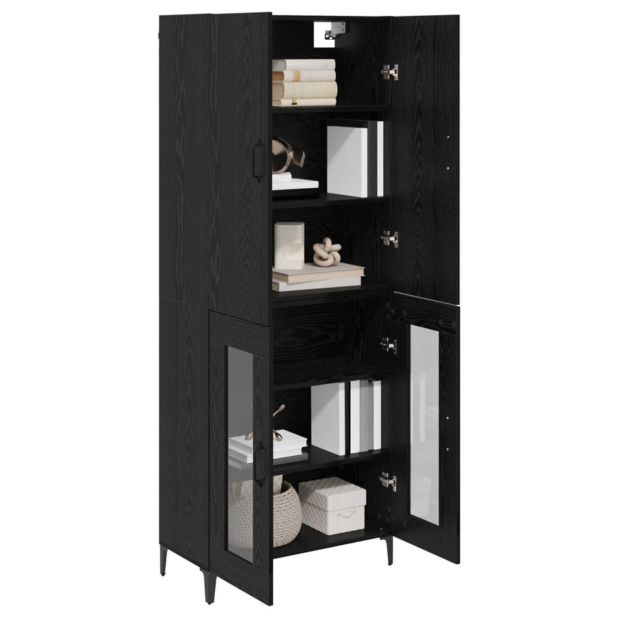 Highboard Zwart Eiken 69,5 x 34 x 180 cm Bewerkt hout