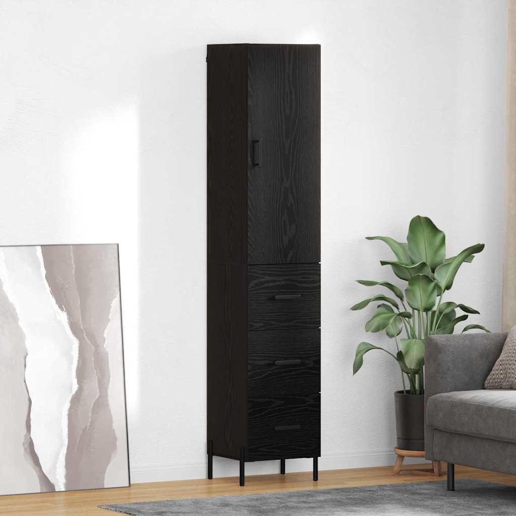 Highboard met lade Zwart Eiken 34,5 x 34 x 180 cm Bewerkt hout