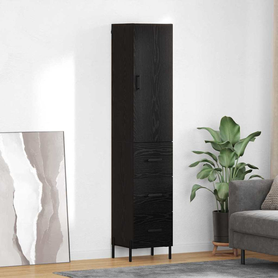 Highboard met lade Zwart Eiken 34,5 x 34 x 180 cm Bewerkt hout