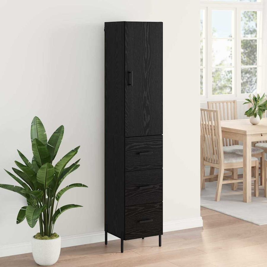 Highboard met lade Zwart Eiken 34,5 x 34 x 180 cm Bewerkt hout