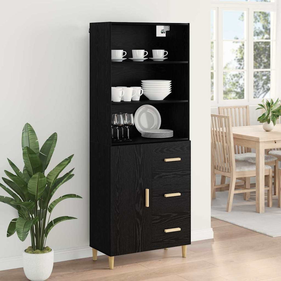 Highboard 2 pcs Zwart Eiken 69,5 x 34 x 180 cm Bewerkt hout