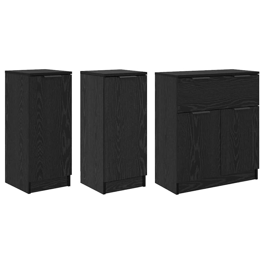 Dressoirs 3 pcs Zwart eiken 69,5 x 34 x 180 cm Bewerkt hout