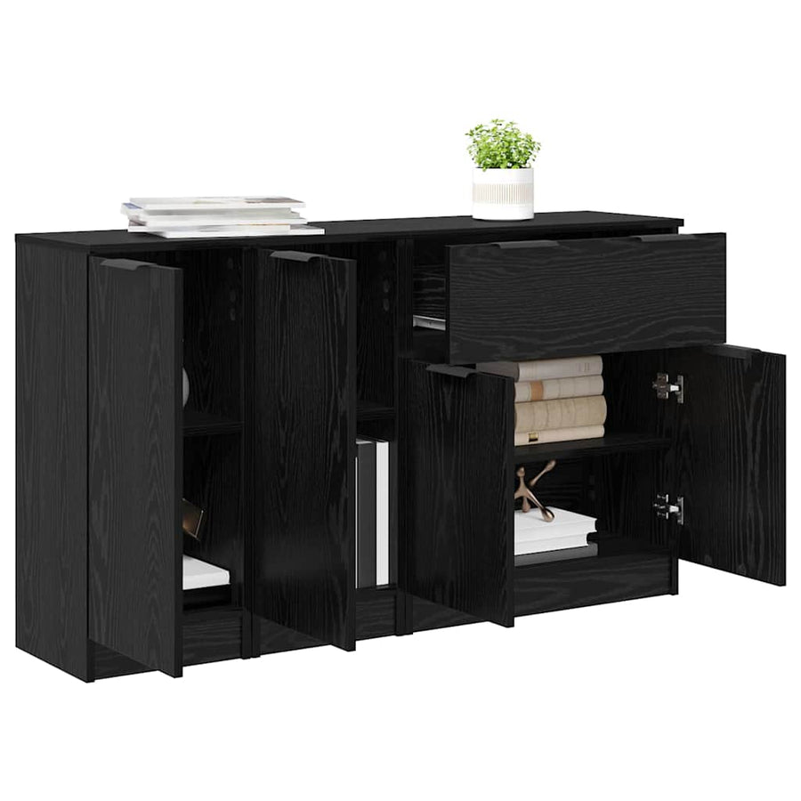 Dressoirs 3 pcs Zwart eiken 69,5 x 34 x 180 cm Bewerkt hout