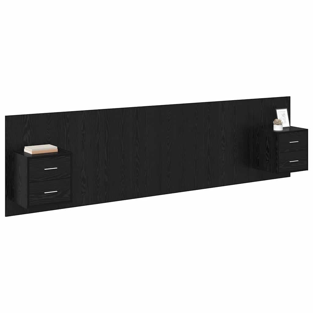 Hoofdbord Met Kast met lade 3 pcs Zwart Eiken Bewerkt hout