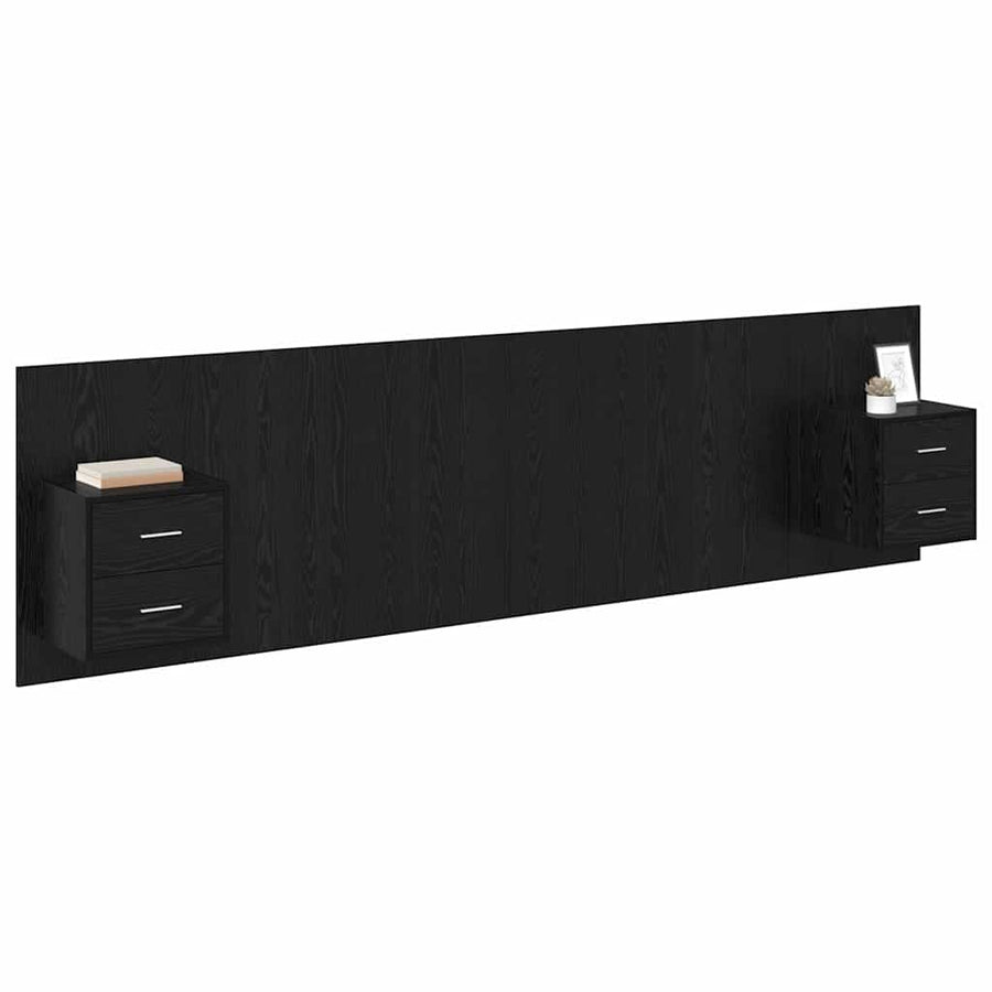 Hoofdbord Met Kast met lade 3 pcs Zwart Eiken Bewerkt hout
