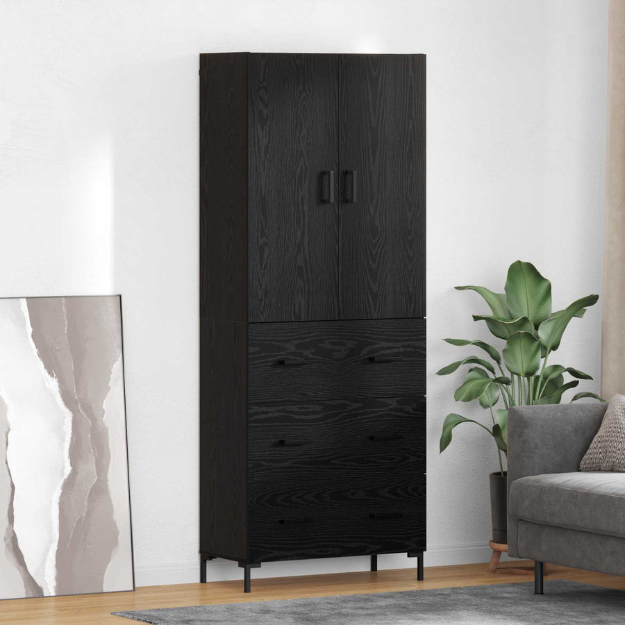 Highboard met lade Zwart Eiken 69,5 x 34 x 180 cm Bewerkt hout