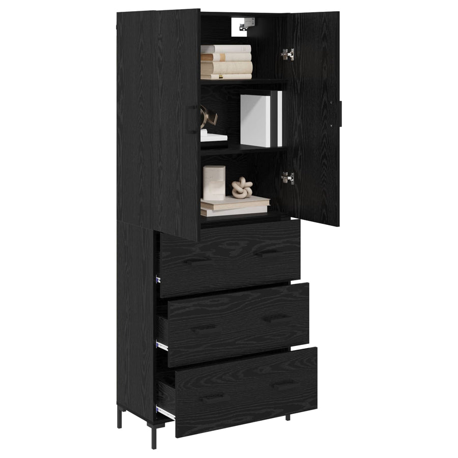 Highboard met lade Zwart Eiken 69,5 x 34 x 180 cm Bewerkt hout