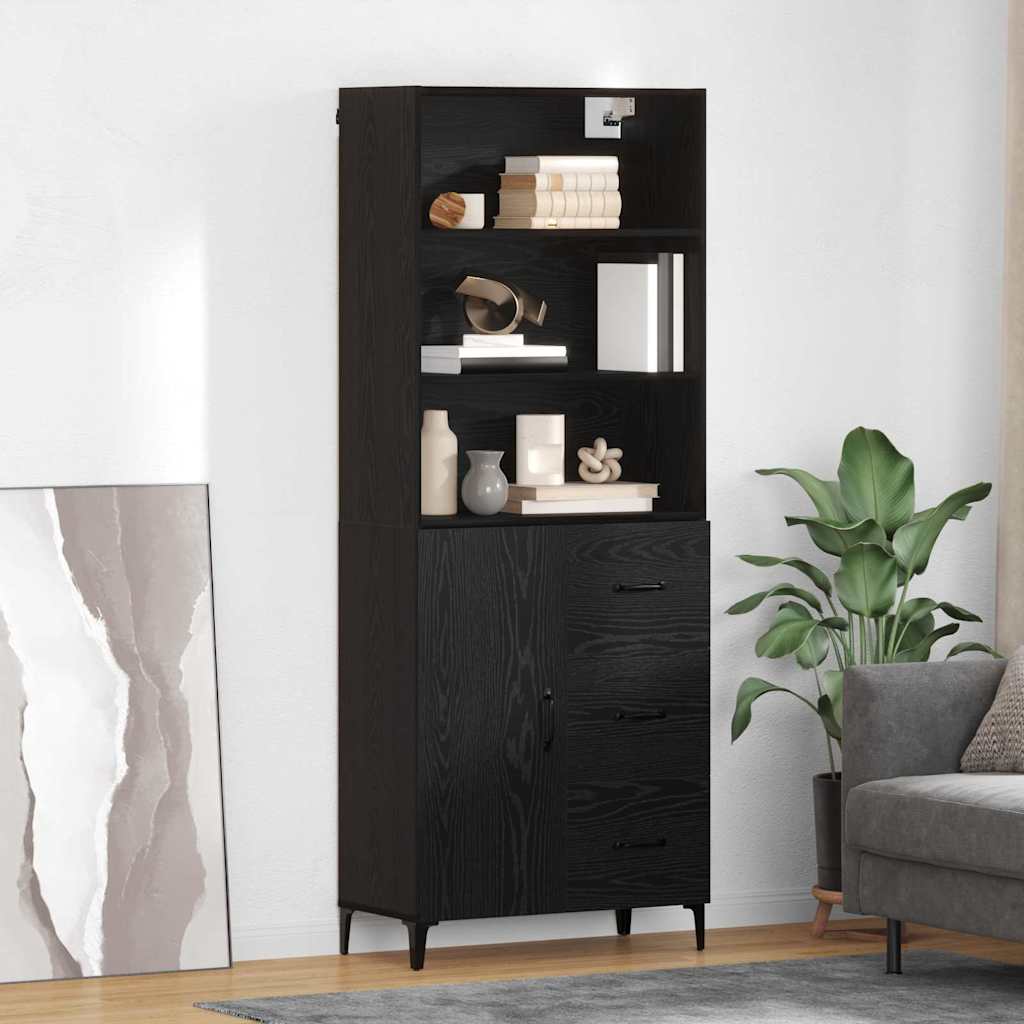 Dressoir Wandgemonteerd met lade 2 pcs Zwart Eiken Bewerkt hout