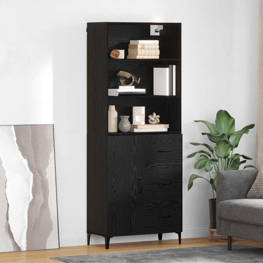 Dressoir Wandgemonteerd met lade 2 pcs Zwart Eiken Bewerkt hout