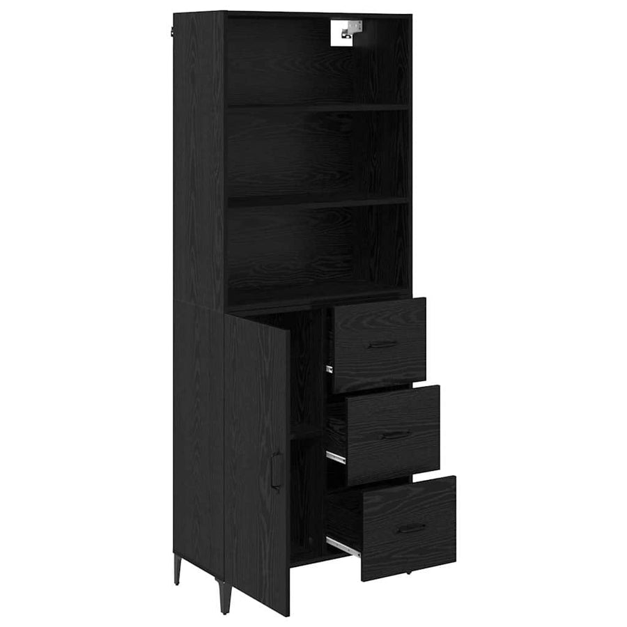 Dressoir Wandgemonteerd met lade 2 pcs Zwart Eiken Bewerkt hout