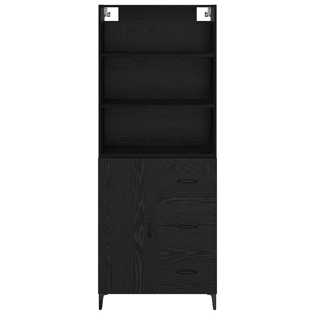 Dressoir Wandgemonteerd met lade 2 pcs Zwart Eiken Bewerkt hout