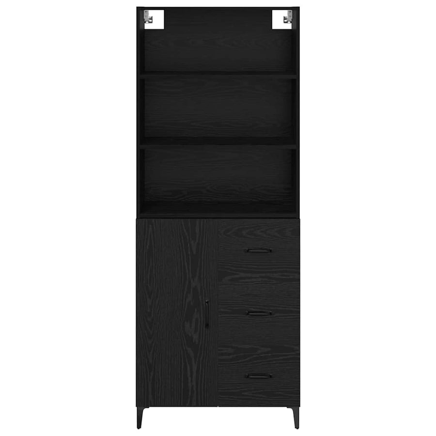 Dressoir Wandgemonteerd met lade 2 pcs Zwart Eiken Bewerkt hout