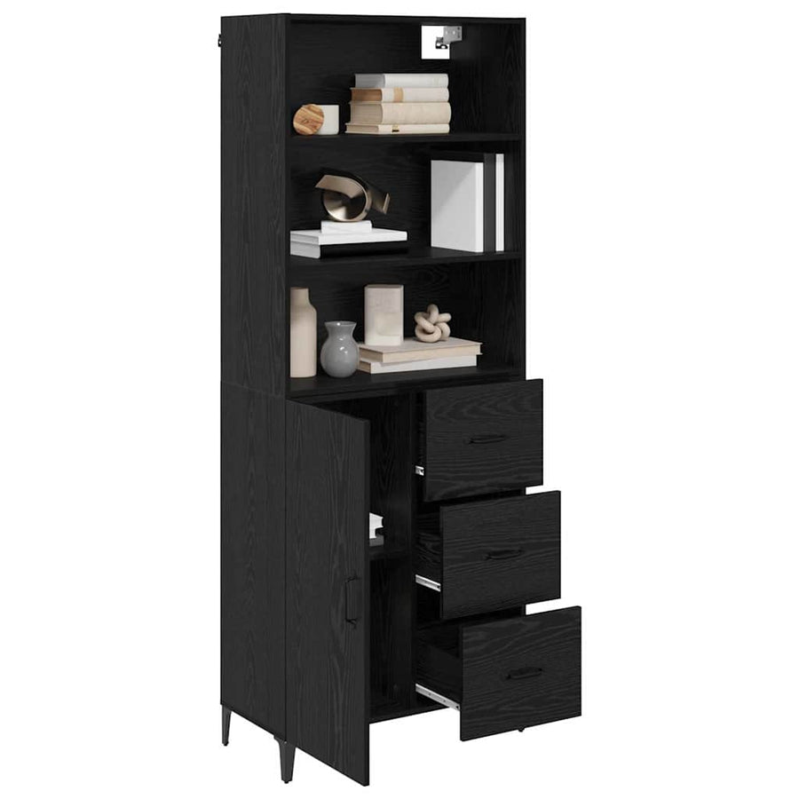 Dressoir Wandgemonteerd met lade 2 pcs Zwart Eiken Bewerkt hout