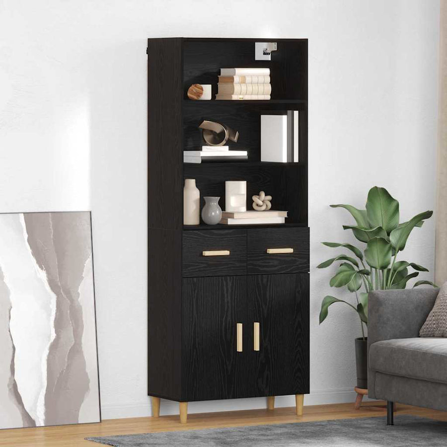 Highboard 2 pcs Zwart Eiken 69,5 x 34 x 180 cm Bewerkt hout