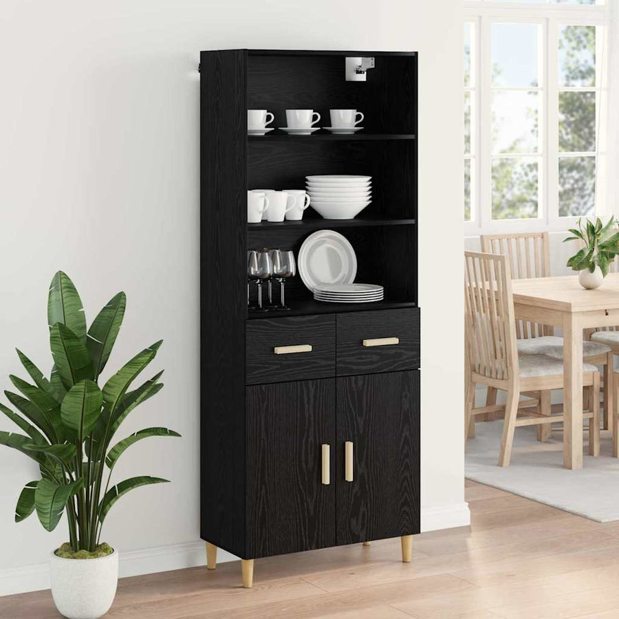 Highboard 2 pcs Zwart Eiken 69,5 x 34 x 180 cm Bewerkt hout