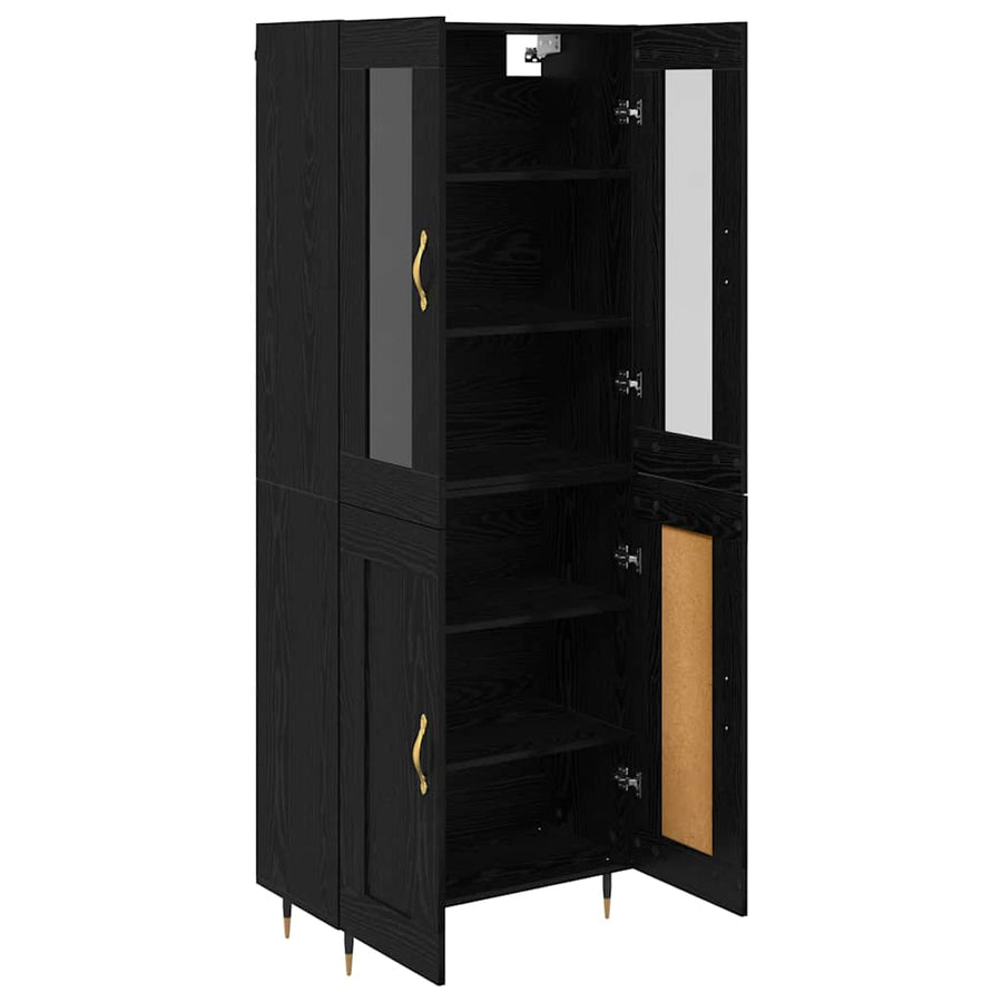 Hoge kast 2 pcs Zwart Eiken 69,5 x 34 x 180 cm Bewerkt hout