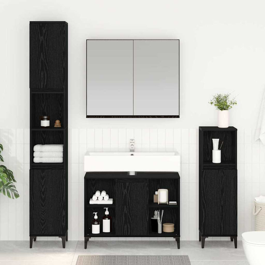 Badkamermeubelset met plank 3 pcs Zwart eiken Bewerkt hout