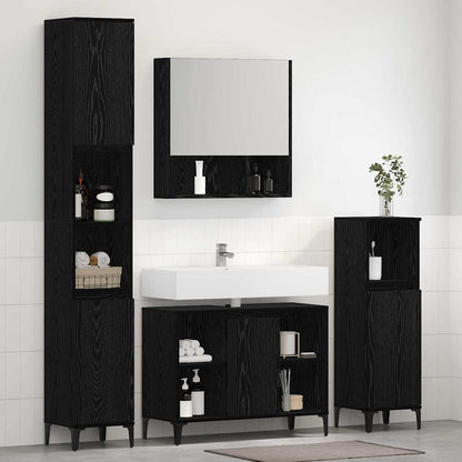 Badkamermeubelset met plank 3 pcs Zwart eiken Bewerkt hout