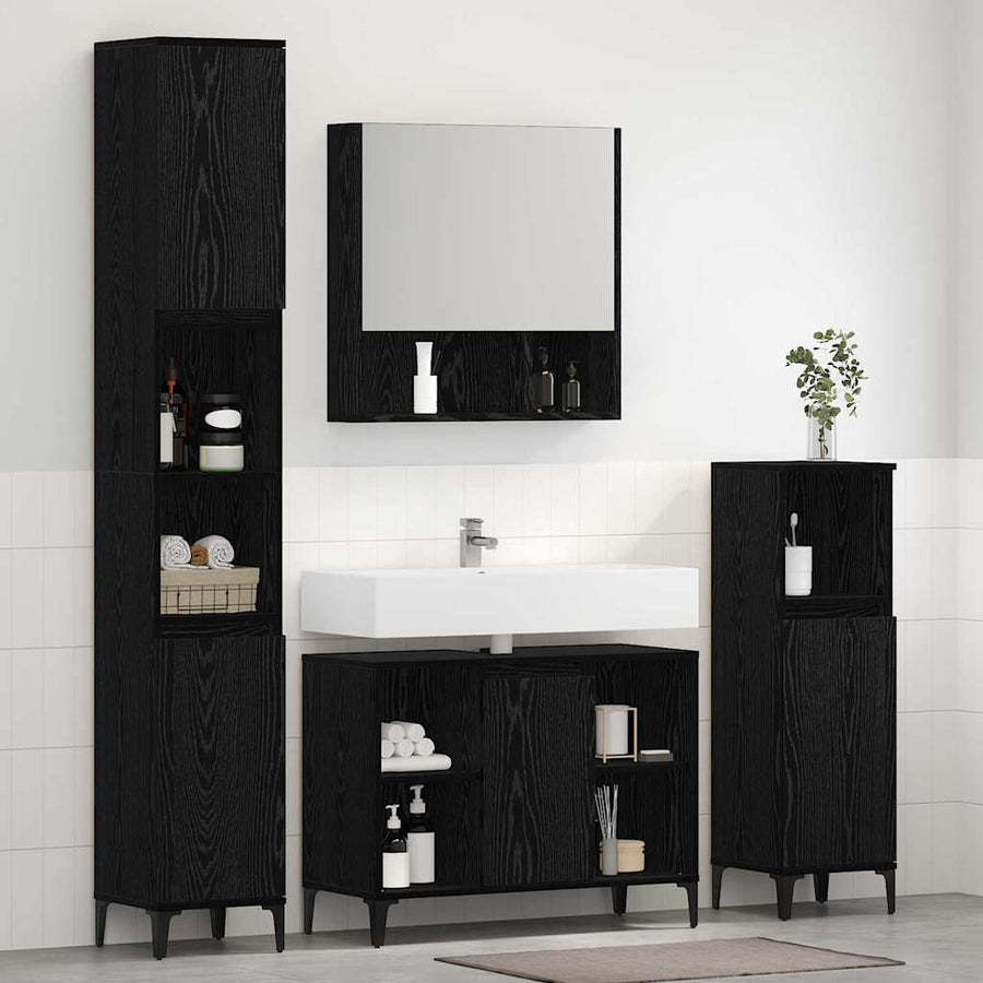 Badkamermeubelset met plank 3 pcs Zwart eiken Bewerkt hout