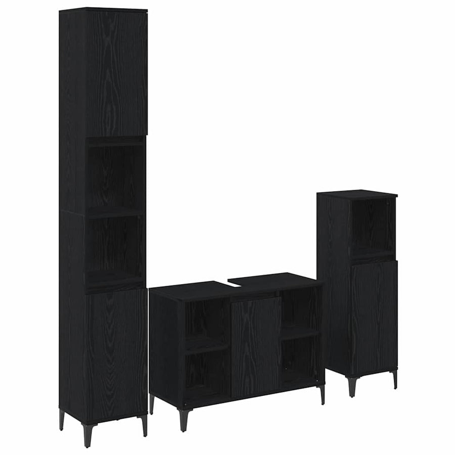 Badkamermeubelset met plank 3 pcs Zwart eiken Bewerkt hout
