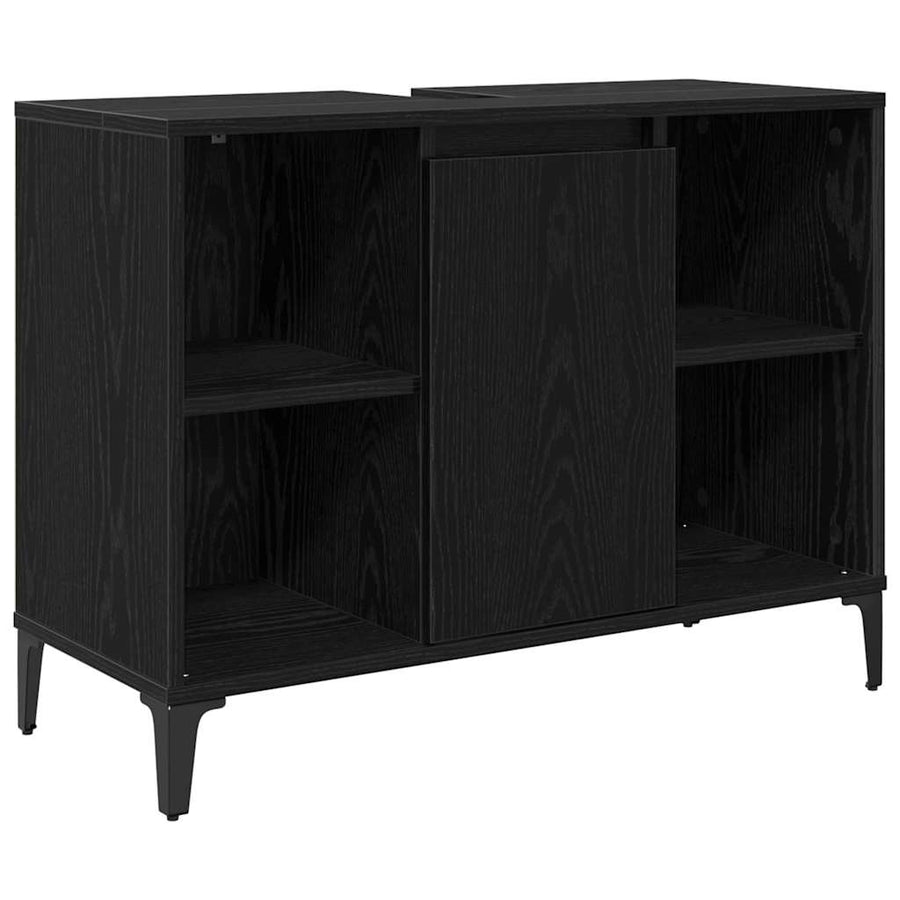 Badkamermeubelset met plank 3 pcs Zwart eiken Bewerkt hout