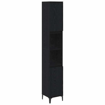 Badkamermeubelset met plank 3 pcs Zwart eiken Bewerkt hout