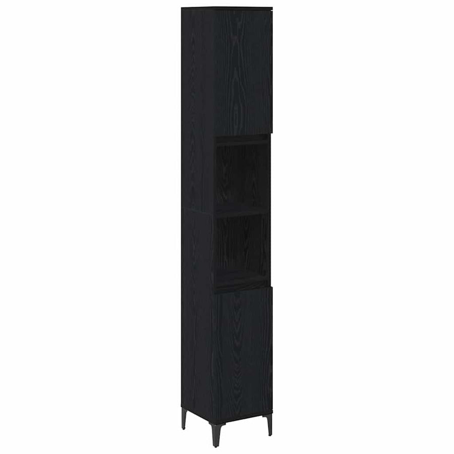 Badkamermeubelset met plank 3 pcs Zwart eiken Bewerkt hout