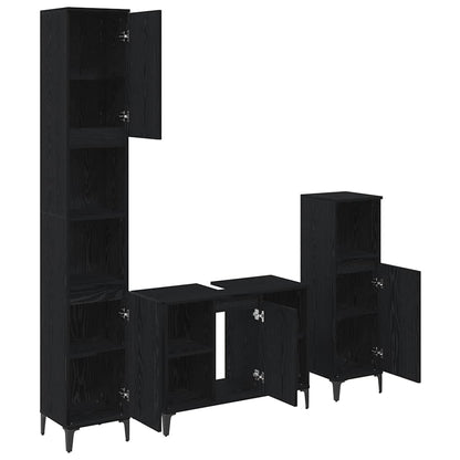 Badkamermeubelset met plank 3 pcs Zwart eiken Bewerkt hout