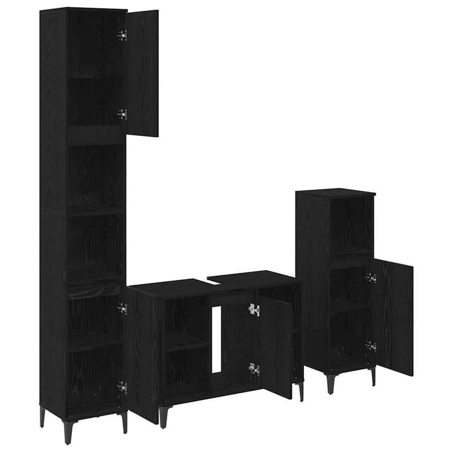 Badkamermeubelset met plank 3 pcs Zwart eiken Bewerkt hout