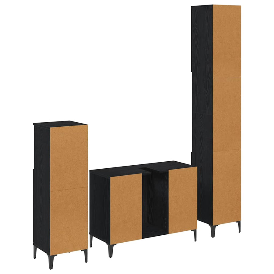Badkamermeubelset met plank 3 pcs Zwart eiken Bewerkt hout