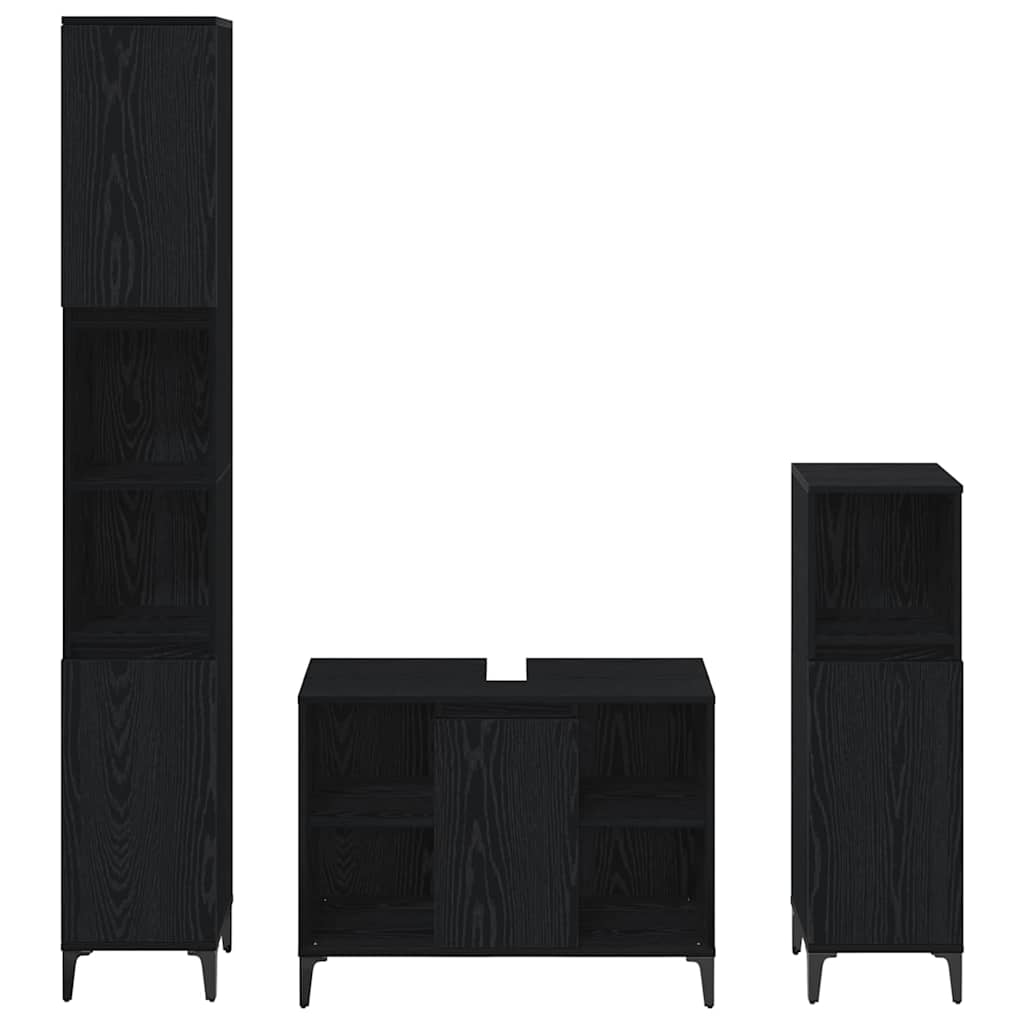 Badkamermeubelset met plank 3 pcs Zwart eiken Bewerkt hout