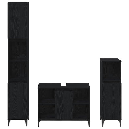 Badkamermeubelset met plank 3 pcs Zwart eiken Bewerkt hout