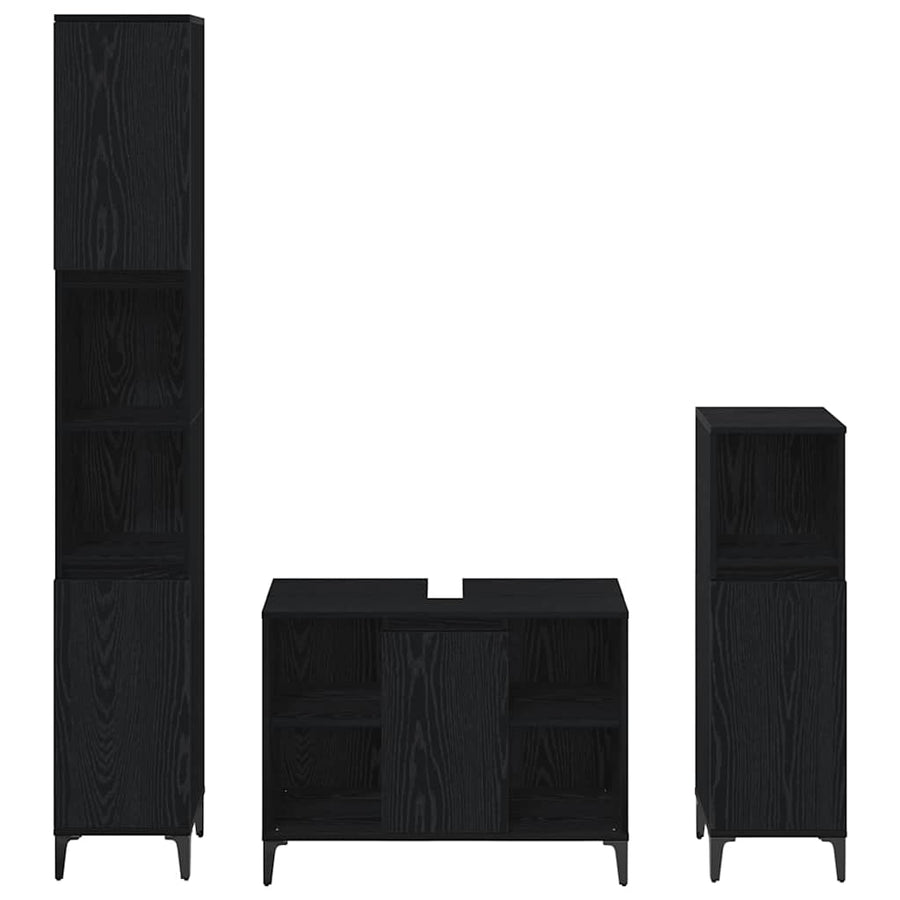 Badkamermeubelset met plank 3 pcs Zwart eiken Bewerkt hout